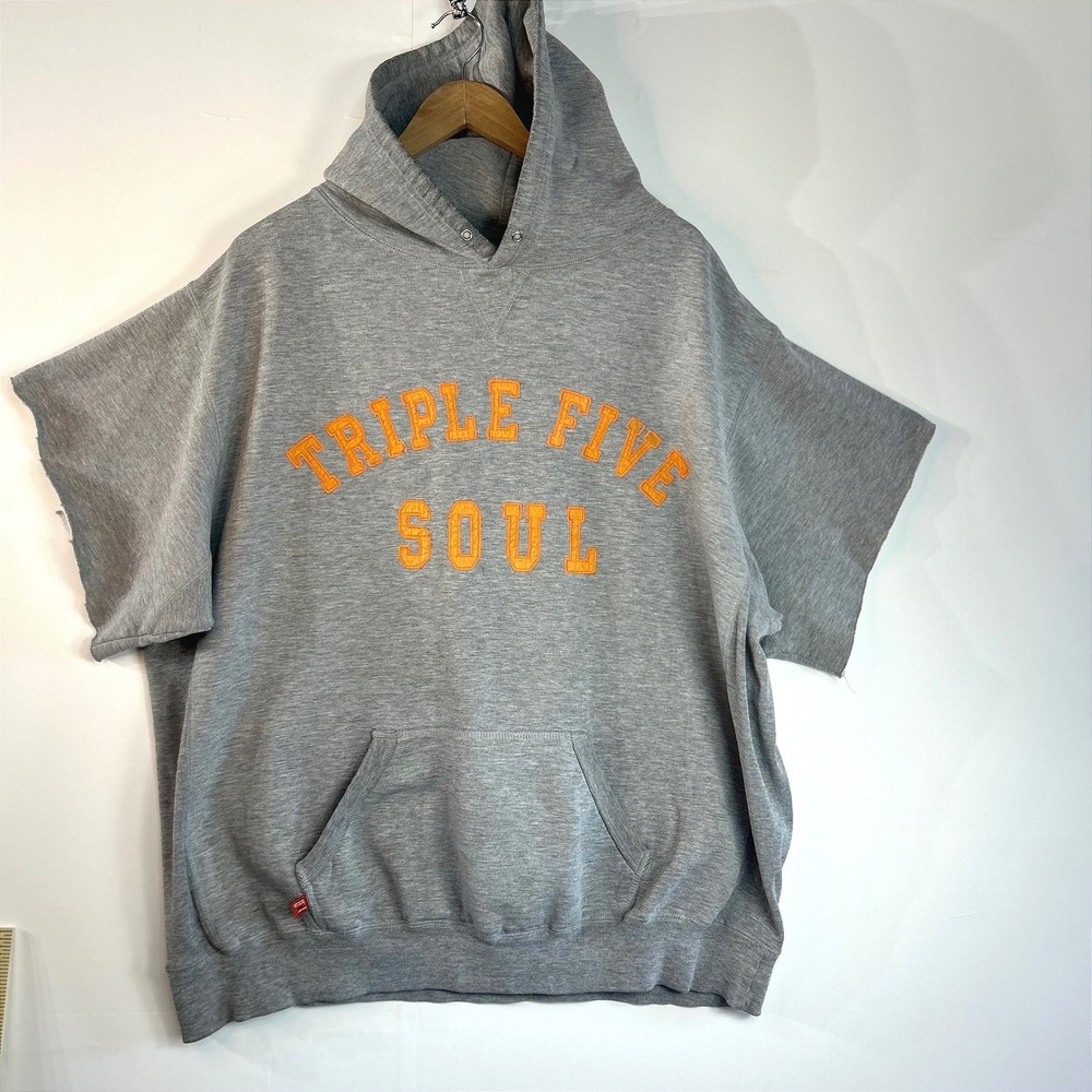 Triple Five Soul Streetwear Short Sleeve Hoodie Large Grey Embroidered Y2K NYC